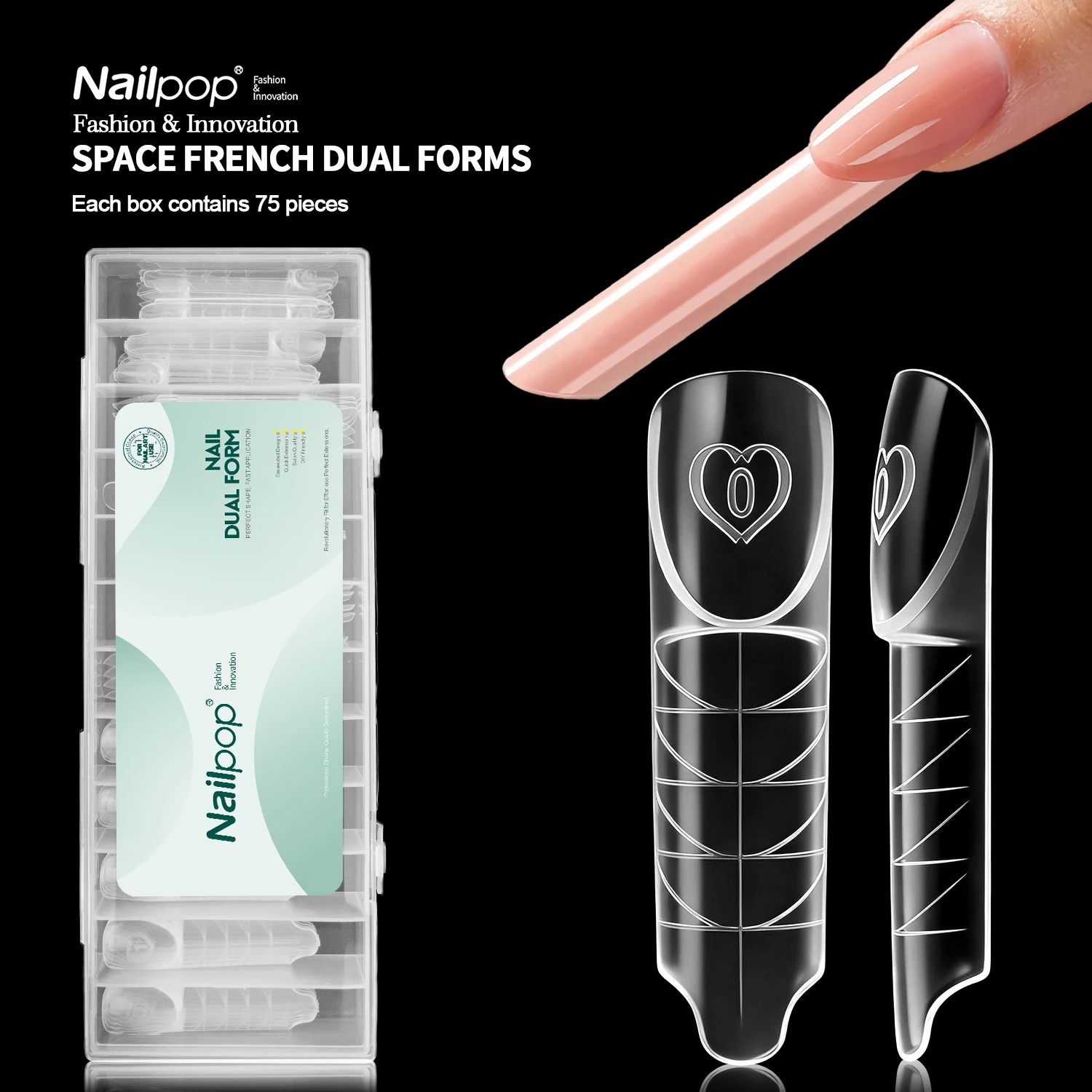 Nailpop 60/75/150pcs Space French Dual Forms 15 Sizes Clear Unique Zone Molds For Builder Gel Extension Salon Home Manicure DIY