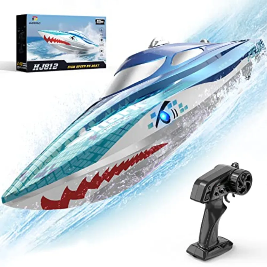 

High-Speed RC Boat for and Adults, 20+ MPH Full Proportional Remote Control Shark Boat with LED Lights, 2.4GHz Racing Boat for
