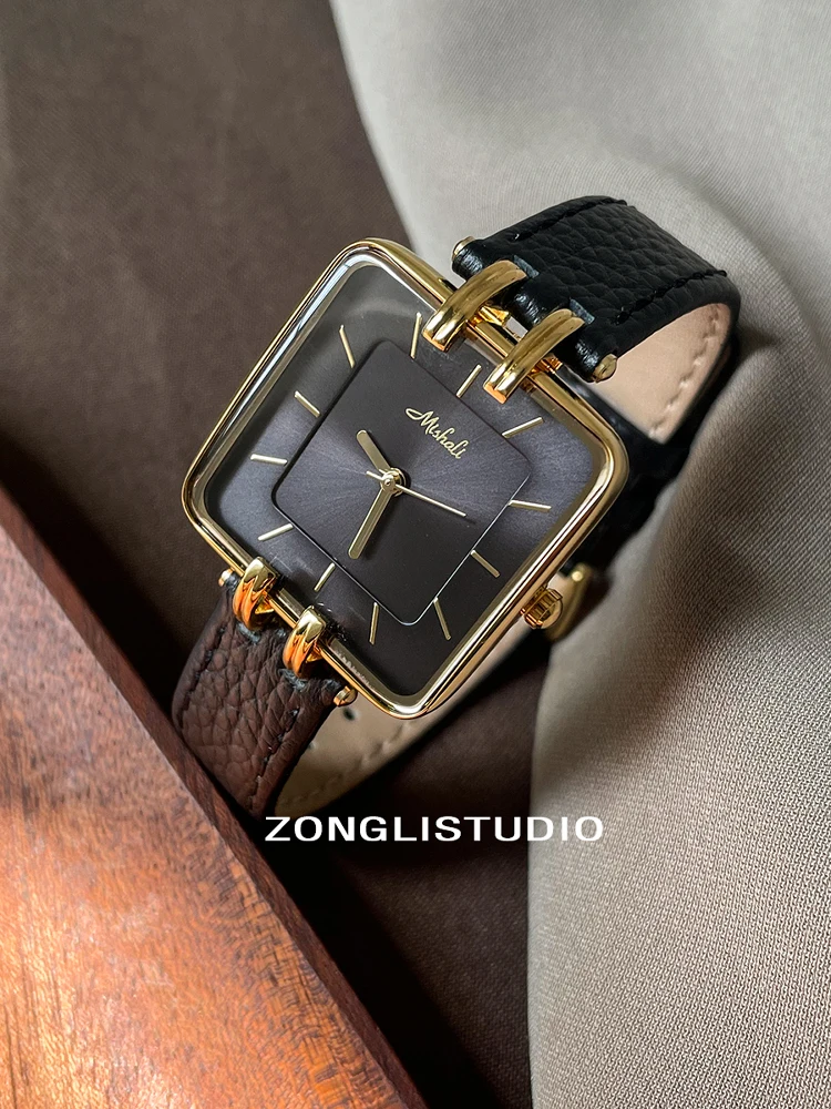 2025 Fashion Women Watch Big Square Dial Thin Leather Strap Ladies Wristwatch Elegant Quartz Girls Watches Casual Reloj Mujer