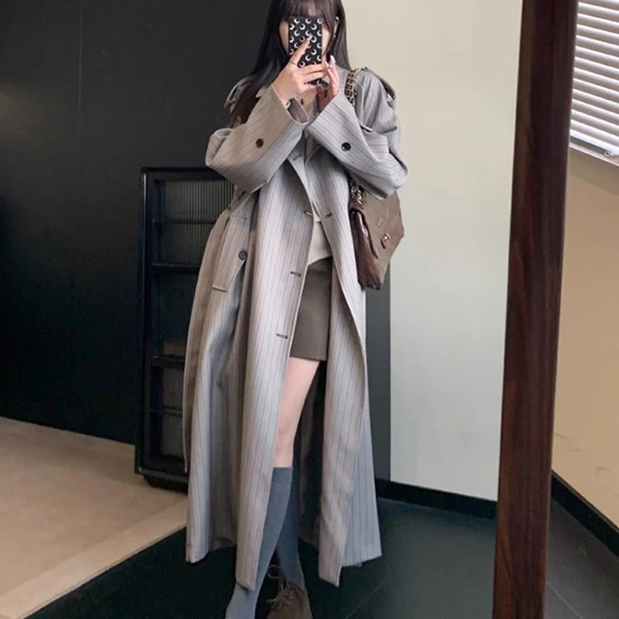 

Весенне-осеннее женское пальто в годов во французском стиле, стильный плащ средней длины, костюм в корейском стиле, трендовый свободный удобный
