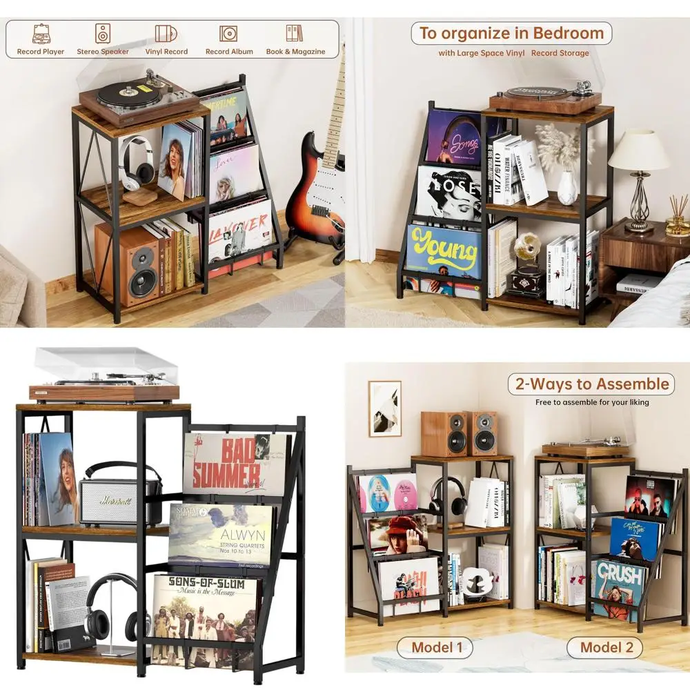 

3-Tier Vinyl Storage Stand for 200 Albums, Display Table for Turntable, CD & Home Decor