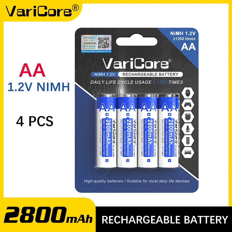 

VariCore VC-AA 2800 Color Box 4PCS NiMH 1.2V 2800mAh Large Capacity Rechargeable NiMH Battery for Toy Remote Control Mouse
