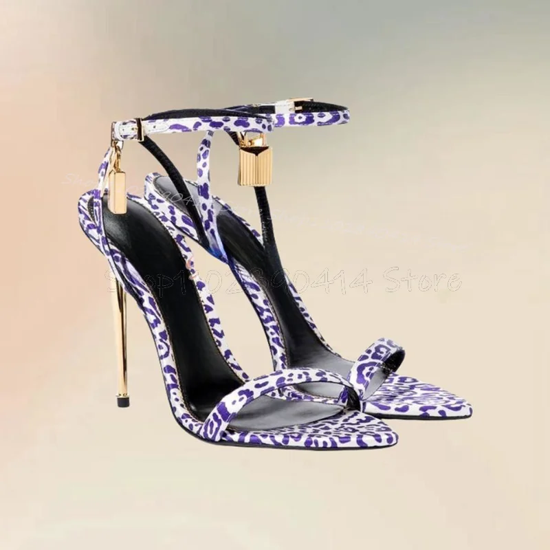 

White Open Toe Lock Decor Metal Heel Sandals Ankle Buckle Strap Women Shoes Thin High Heels Sexy Party 2025 Zapatos Para Mujere