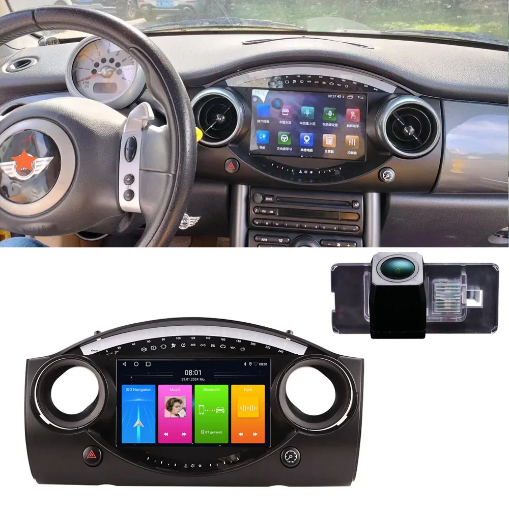 

Android 9” car radio with carplay GPS Navigation+ HD reverse camera for BMW Mini Cooper S R50 R52 R53 2004 - 2007