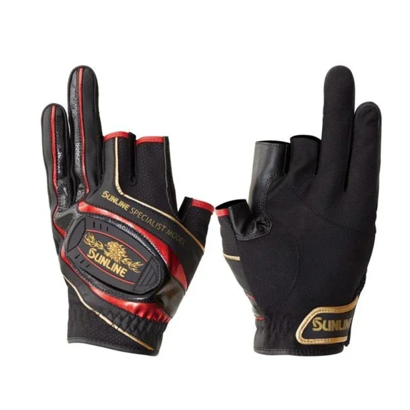 Sunline guantes de pesca de cuero antideslizantes, transpirables, corte de 3 dedos, deportes al aire libre, ciclismo, resistentes al desgaste