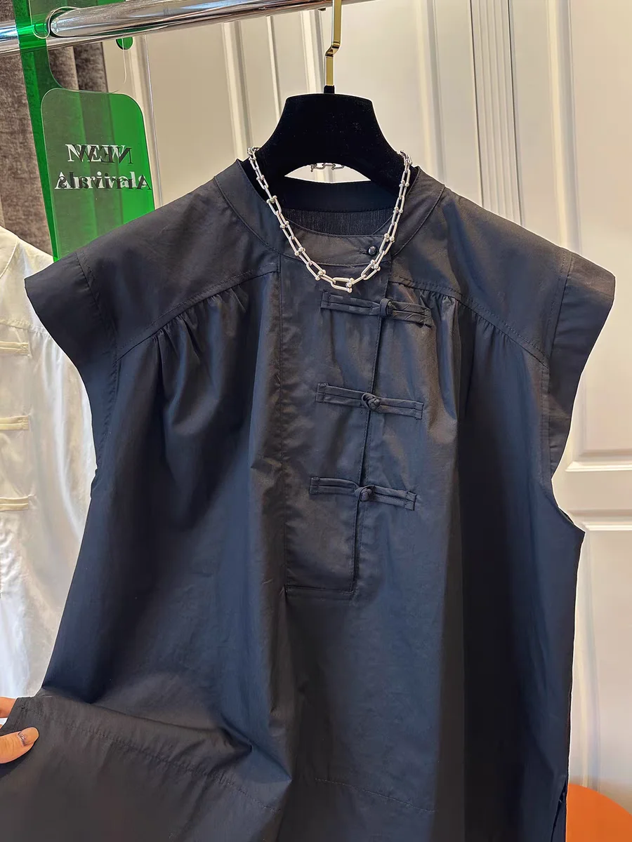 Loose Fit Svel round Ne irt Women's Summer Faion Casual Cotton Linen Blend Traditional Chinese Sle Button Detail