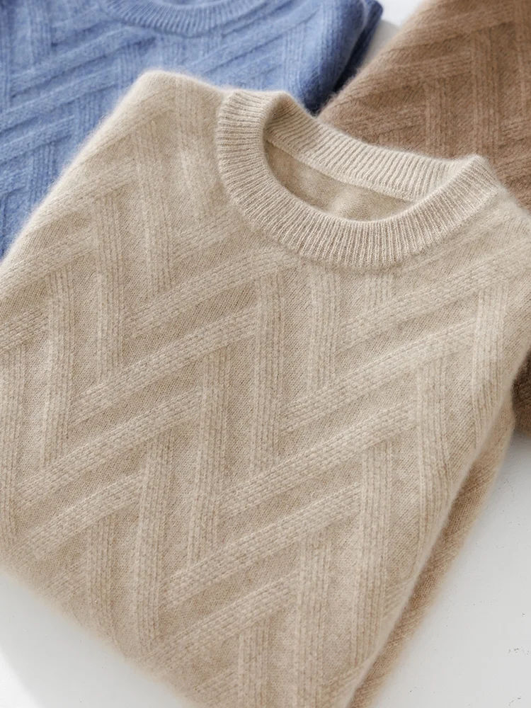 Maglione di cashmere da uomo Autunno Inverno O-Collo Pullover a maniche lunghe Abbigliamento casual 100% lana merino Maglieria di fascia alta Top