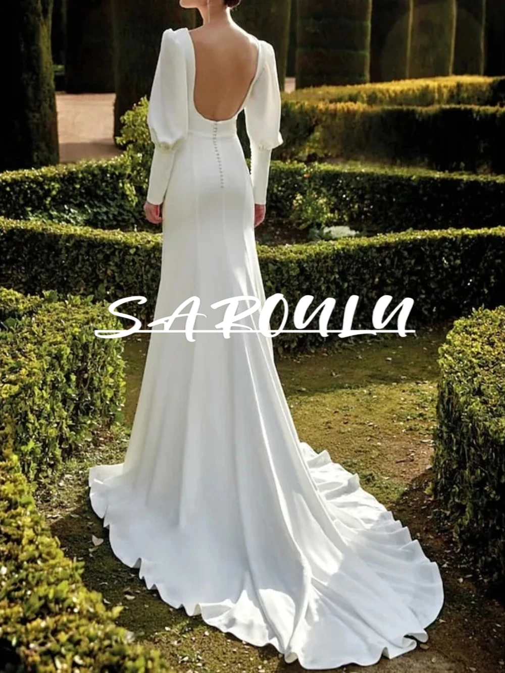 

Backless Modern Front Split Wedding Dress Mermaid Sexy V Neck Long Sleeves Bridal Gown Simple Women Customized Bride Wear