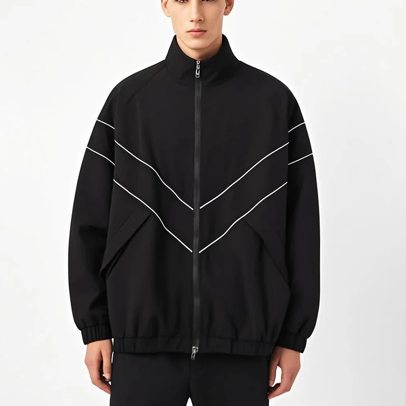 Reflective Striped Men's Jacket 2026 Harajuku Hip Hop Streetwear Coat Zipper Sport Outdoors Jacket Windbreaker Waterproof Coats