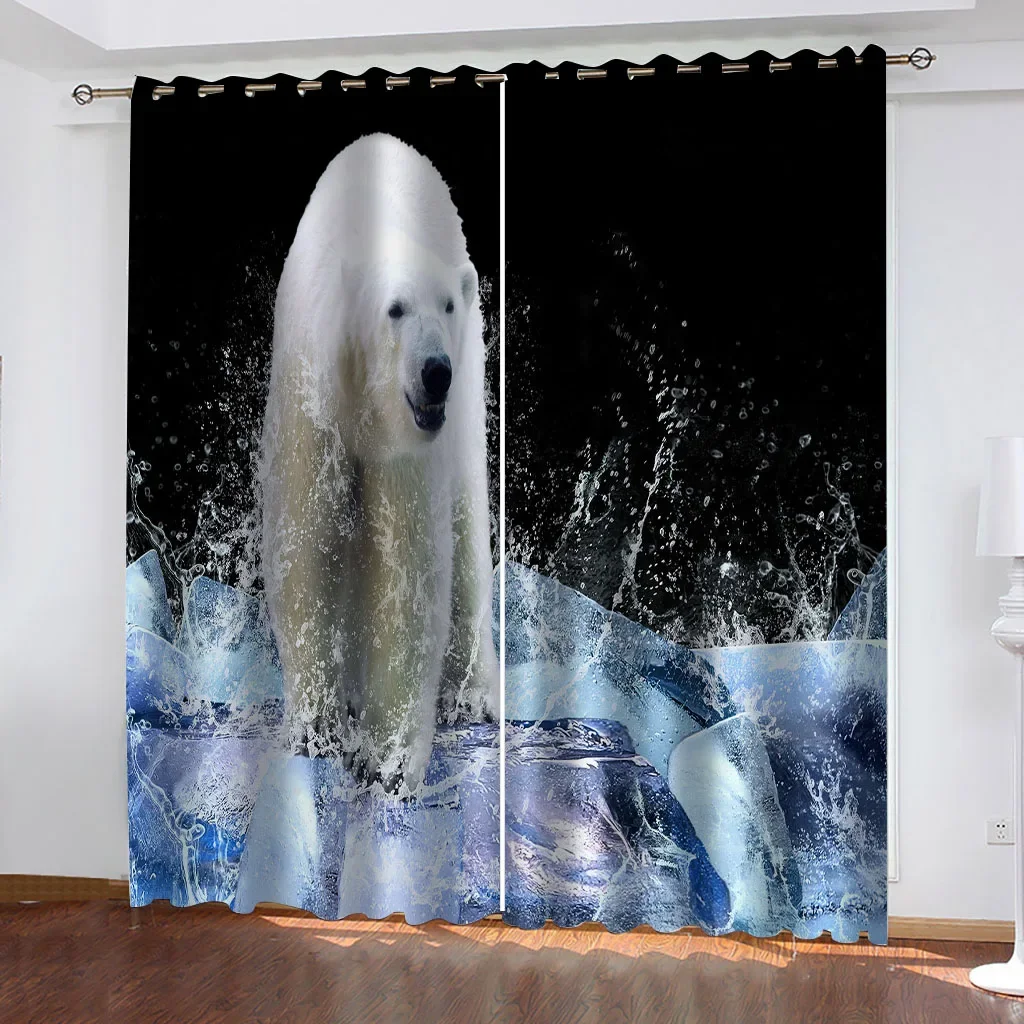 

HUANZHUANG Curtains Polar Bear Glacier Blackout Eyelet Curtains Room Darkening - Printed Thermal Insulated Curtains for Living