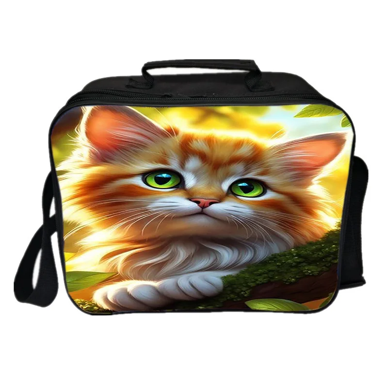 Lovely Cat 3D Print Insulated Lunch Bag Insulation Bento Pack Aluminum Foil Meal Pack Student Bento Lunch Handbag Insulation