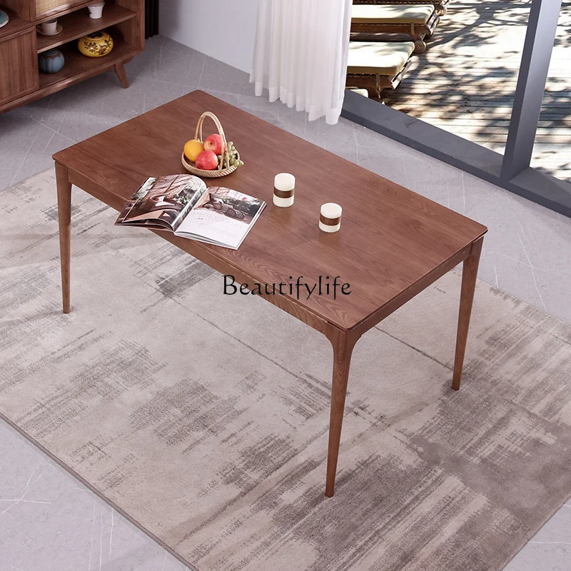 

New Chinese Style Solid Wood Dining Table Rattan Dining Table Modern Simple Rectangular Retro Ash Wood