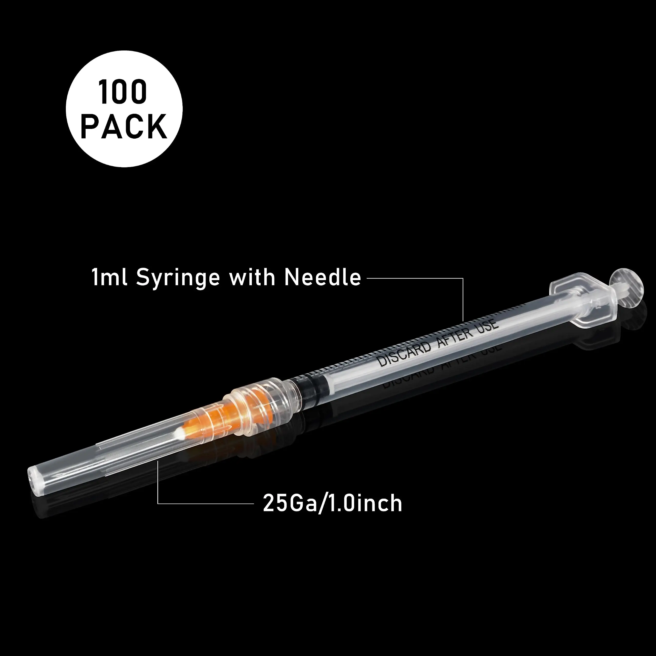 100pcs 1ml Sterile Luer Lock Syringe With 25G 1 inch Needle Individually Packed for Lab