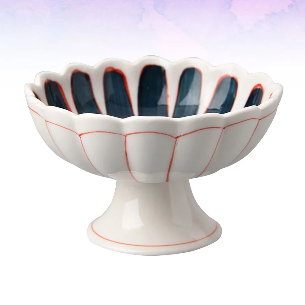 

1Pcs Ceramic Chrysanthemum Shaped Food Bowl White with Stand Japanese Style Salad Ceramic Bowl for Family Party Wedding