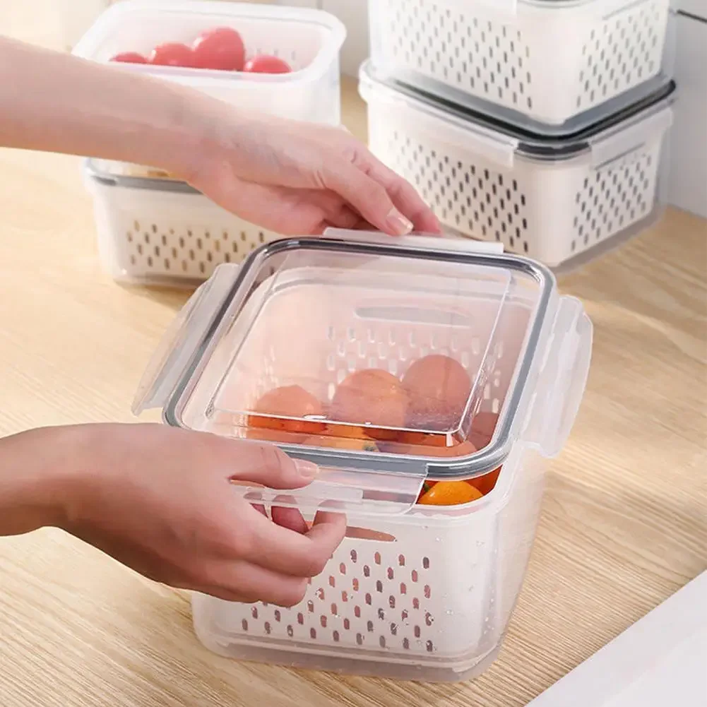 Food Grade Storage Box Fridge Organizer Fresh Vegetable Fruit Boxes Drain Basket Refrigerator Food Storage Container Drain Box