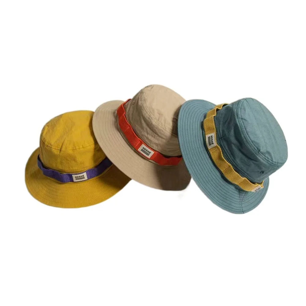 Sweet Breathable Fisherman Hat Contrast Color Large Brim Camping Hat Vintage Sun Protection Mountaineering Hat Travel