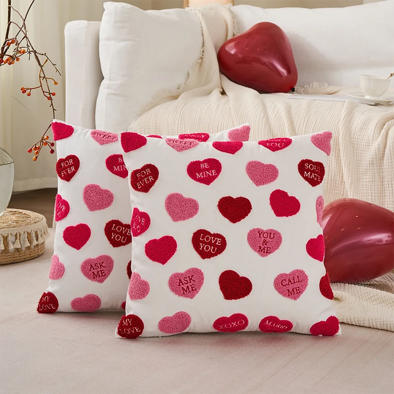 Love Pillow Cover Heart Shaped Pillow Cover Valentines Day Throw Pillow Covers Heart Love Couples Decorations Embroidery Cushion