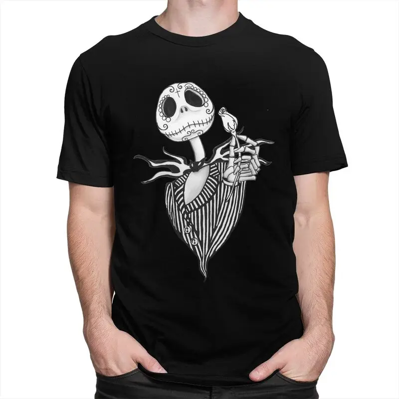 مخصص وسيم جاك Skellington تي شيرت الرجال قصيرة الأكمام القطن تي شيرت عادية المعيشة الهيكل العظمي تي شيرت بلايز الموضة #2