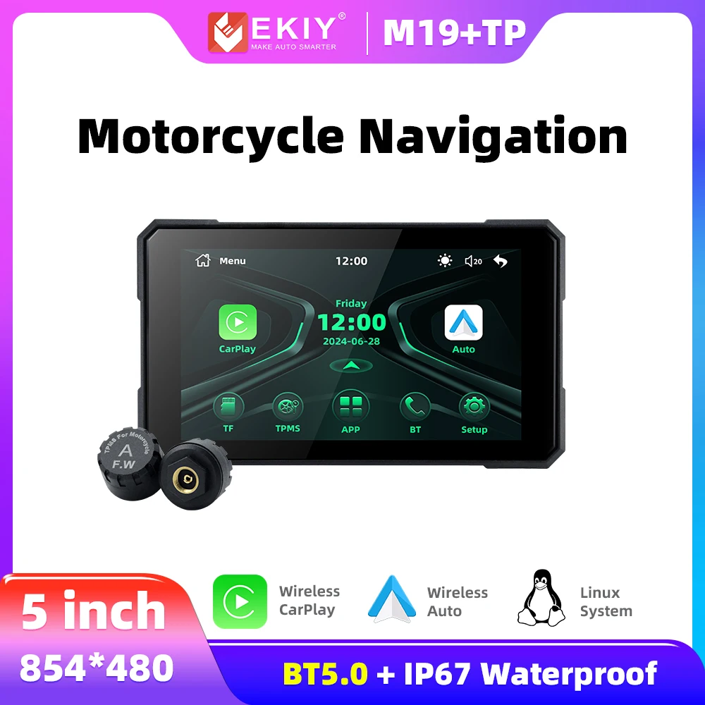 

EKIY 5-дюймовый мотоциклетный экран Carplay, беспроводной CarPlay Android, автоэкран, мотоциклетная навигация, мотоцикл, беспроводной двигатель, GPS