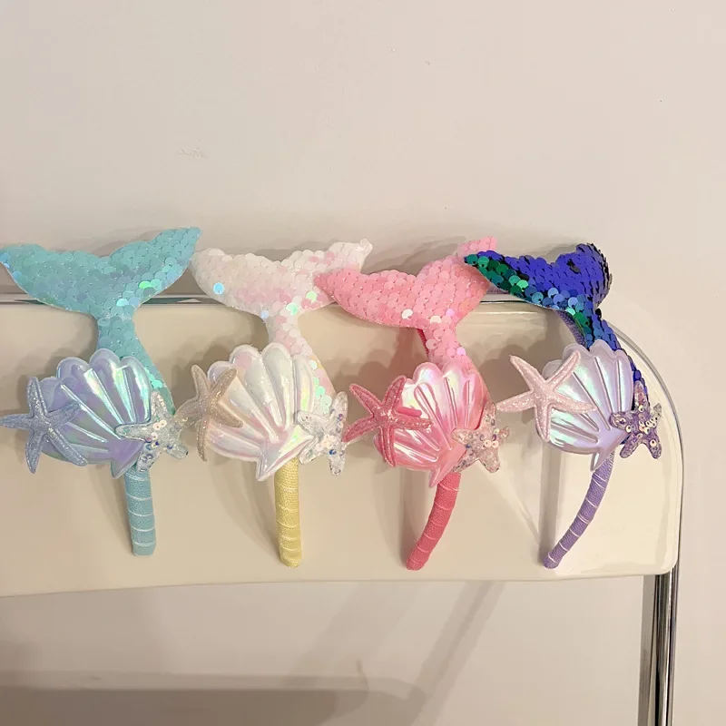 Baby Girls Sequins Headwear Mermaid Tail Hairbands Princess Hair Clips Kid Headdress Children Party Decorate Hairpin Accessories