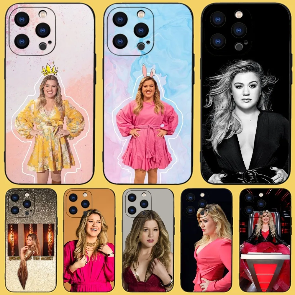 Kelly Clarkson Singer Phone Case For iPhone 15,14,13,12,11 Plus,Pro,Max,XR,XS,X,7,8 Plus,SE,Mini Black Silicone Soft