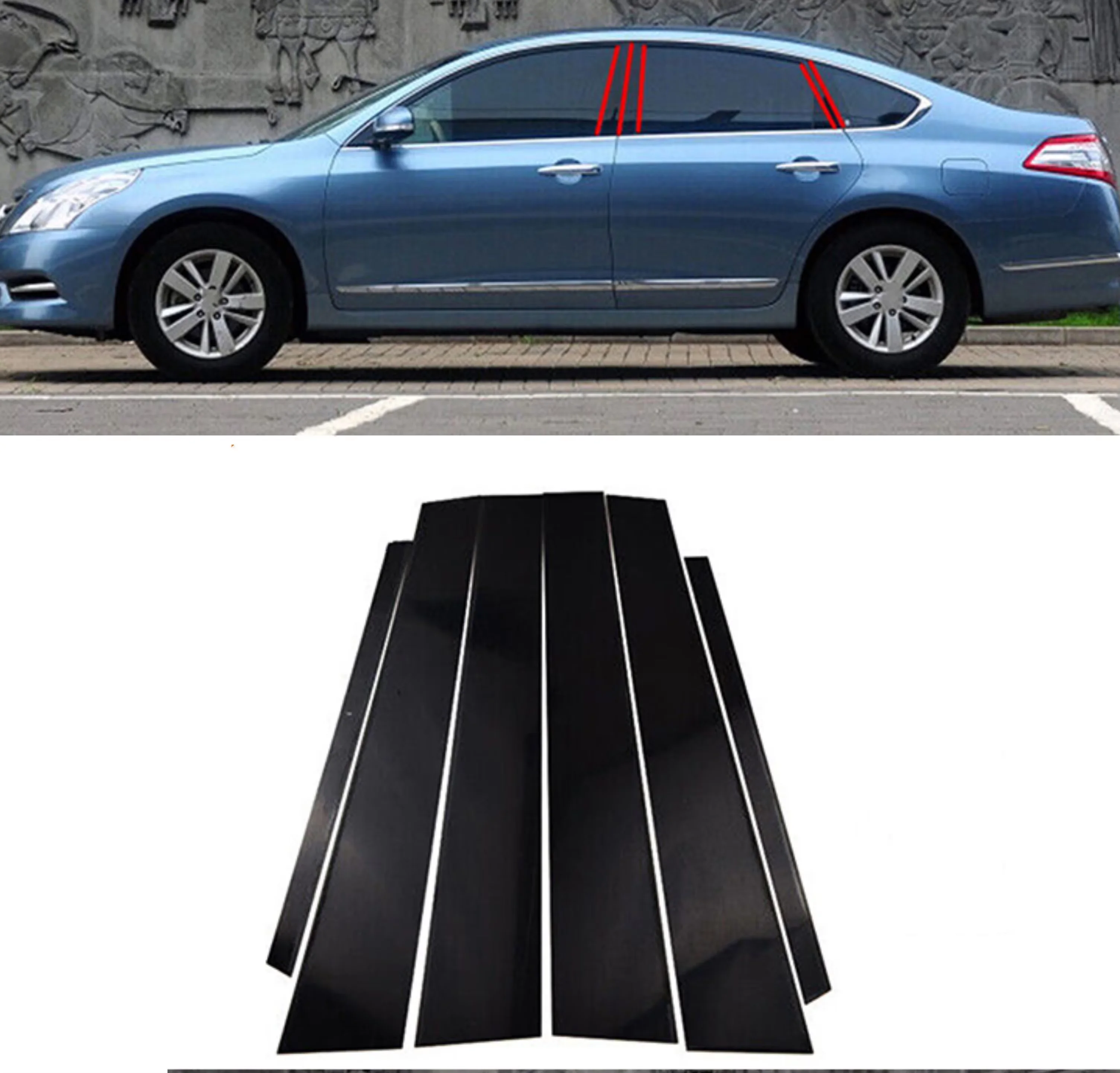 6Pcs Glossy Black Pillar Posts Cover Sticker Fit for   Nissan Altima 2008 2009-2011  Window Car  Door Trim BC Column Sticker