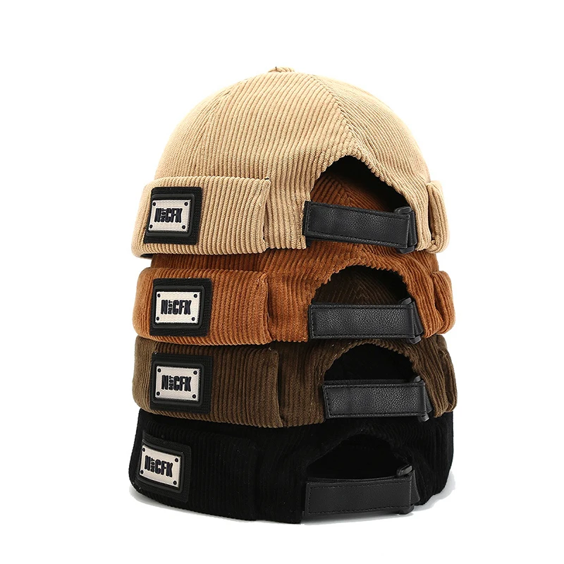 Top Letter Corduroy Docker Cap Without Visor Lable Design Brimless Caps Warm Winter Autumn Thickening Dome Beanie Hat Vintage