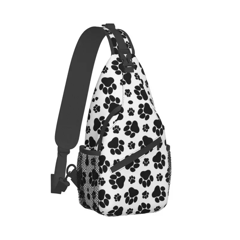 Cool Pet Dog Black Paw Pattern Sling Bag for Cycling Camping Men Crossbody Chest Backpack Shoulder Daypack