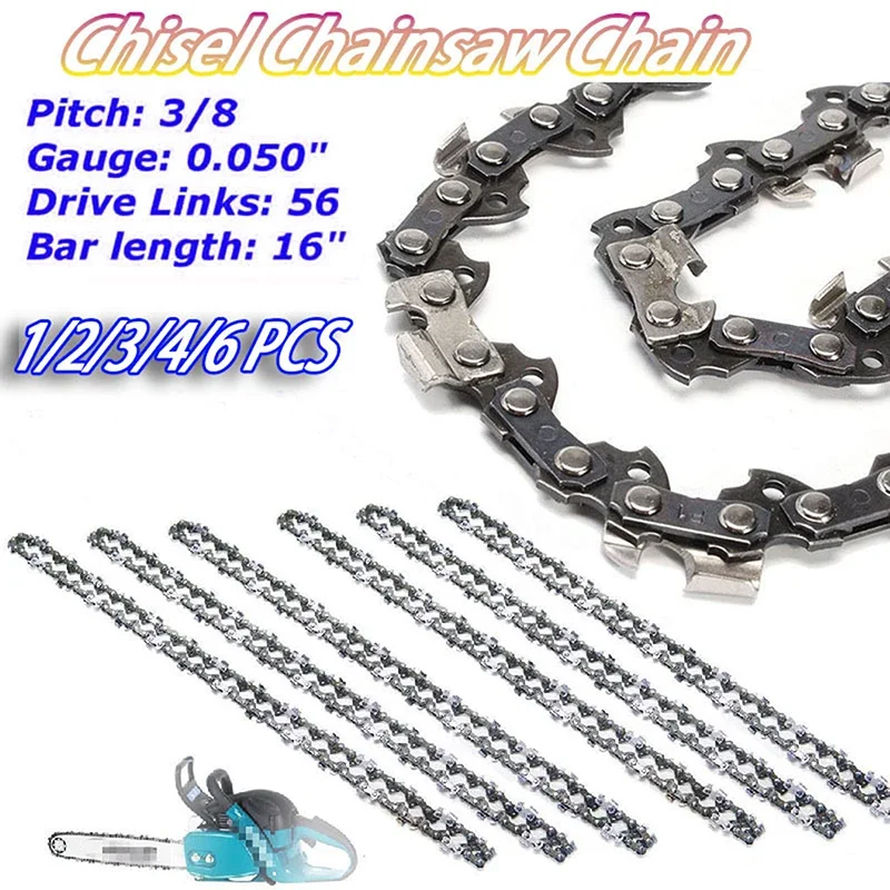 

16 Inch Chainsaw 56 Drive Links 28 Cutter 3/8"LP .050" Steel Chains Chain Replacement Part for Electric Saw Wood Cutting