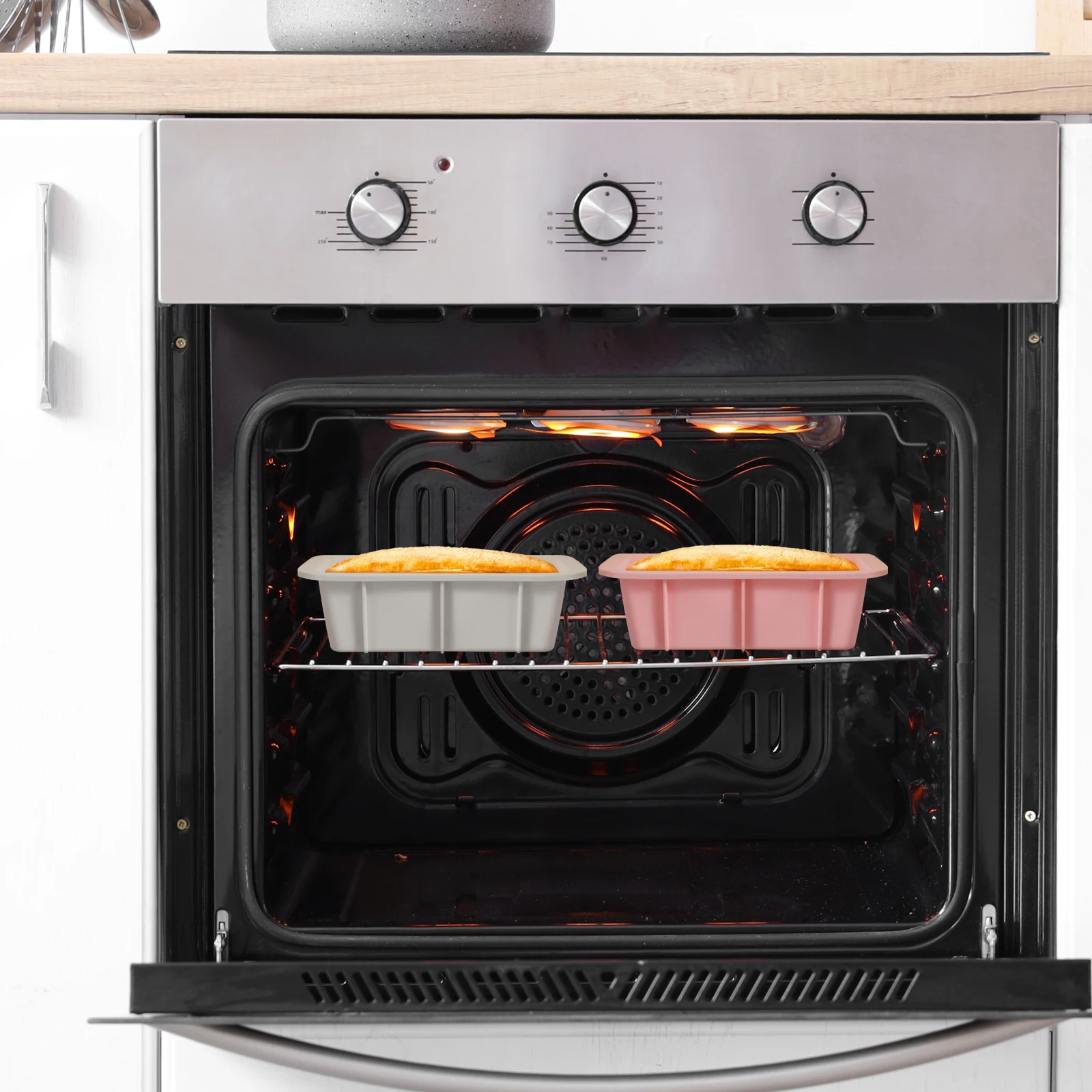 

2 Pcs Silicone Bread Mold Cake Pans for Baking Rectangular Mould Round Loaf Tray