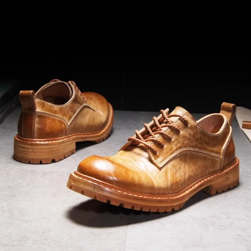 

Высококачественные повседневные туфли дерби из натуральной кожи на шнуровке, мужские туфли ручной работы в стиле ретро, офисные деловые повседневные кожаные туфли, мужские молодежные туфли