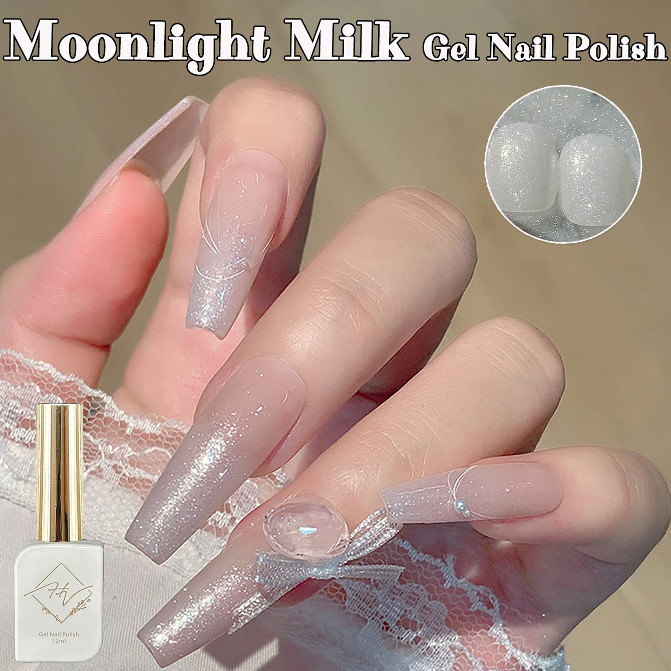 ZH 12 مللي عرض الأظافر البيضاء الشعبية ضوء القمر حليب جوز الهند الأبيض بريق هلام طلاء الأظافر 2025 جديد الأكثر مبيعا هلام الأظافر البيضاء