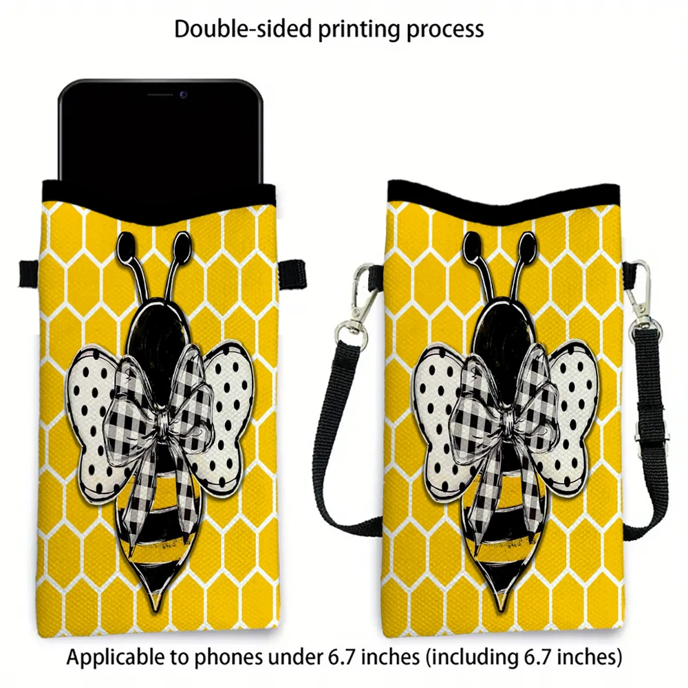 حقيبة كروس Happy Bee محفظة على الوجهين مع حزام كتف قابل للتعديل تصميم للجنسين للاستخدام اليومي محفظة الهاتف 5.18