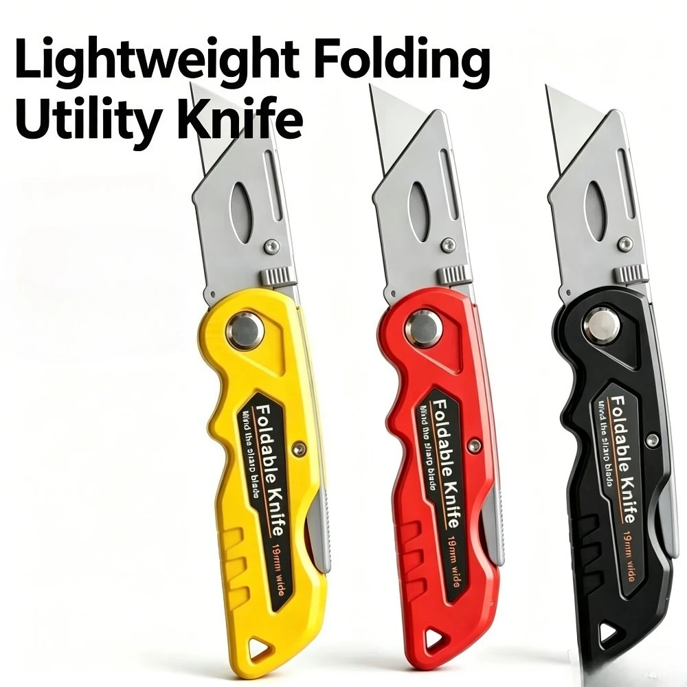 Foldable Utility Knife, Replaceable Blade, Heavy Duty Box Cutter for Cutting Cardboard, Leather, Paper