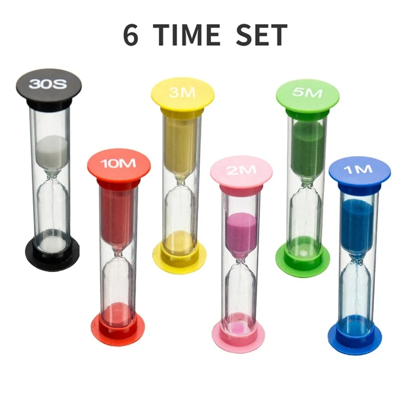 6Pcs Sand Timer Plastic Hourglass Timer Sandglass Hourglass Small 30Sec/1Min/2Mins/3Mins/5Mins/10Mins Sand Clock Timer Durable