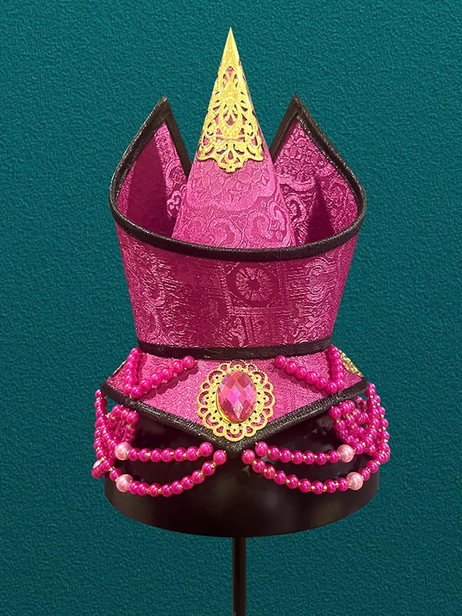 Sombrero de copa Mogolian de boda rosa tradicional para mujer, accesorios étnicos, tocado de princesa nacional, Festival, puesta en escena