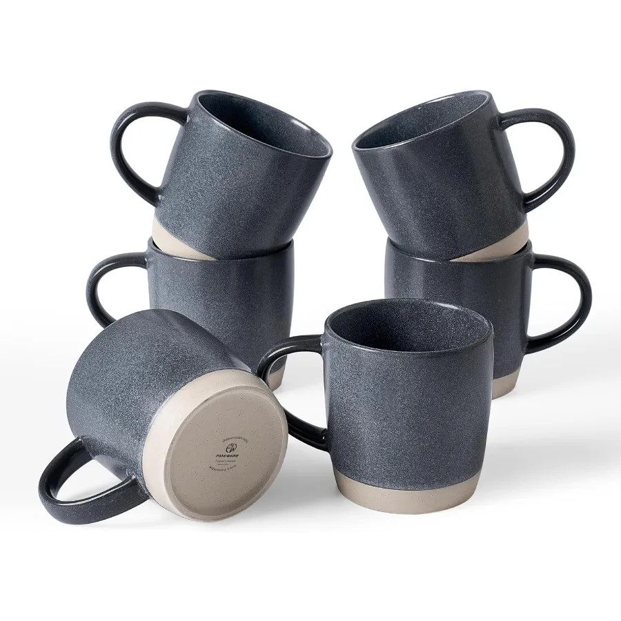 

Set of 6 Milkyway 13 oz Ceramic Coffee Mugs with Handle for Coffee Tea Cocoa Milk Matte Dark Charcoal Finish Ideal for Morning