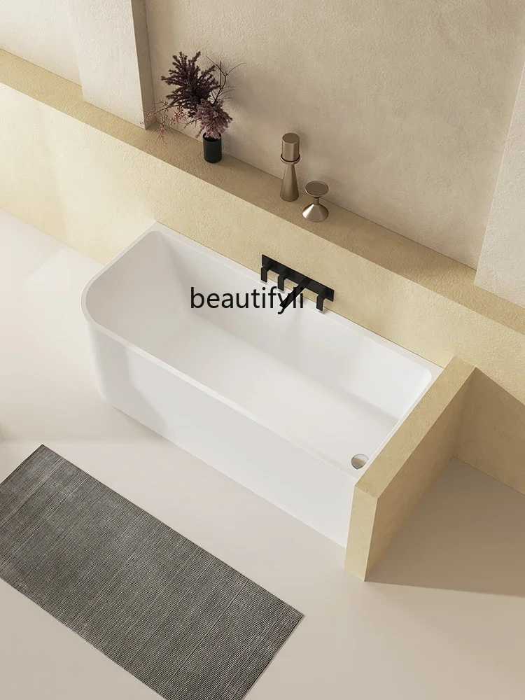 Bathroom acrylic freestanding bathtub household small apartment hotel  seamless left and right skirt bathtub against the wall