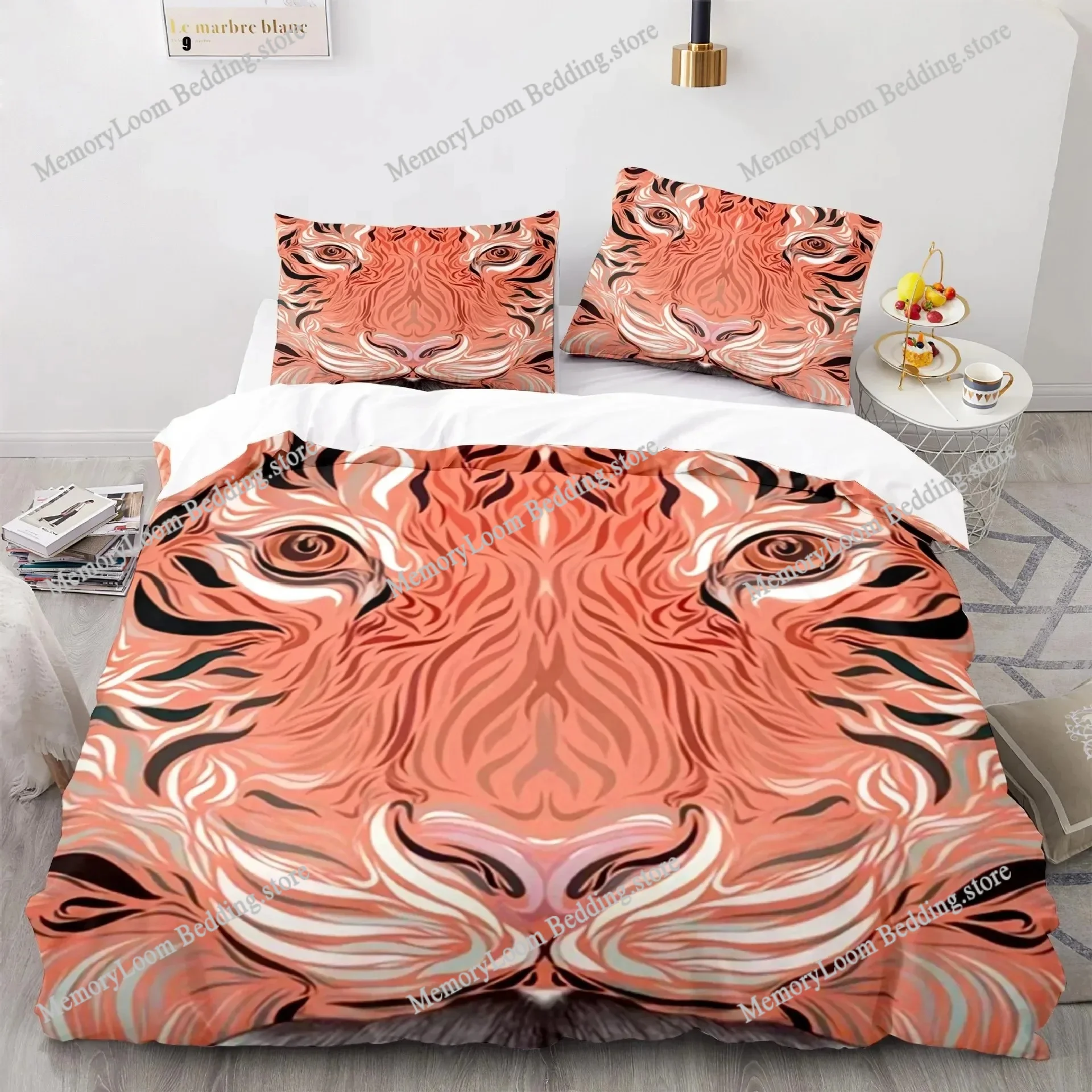 

Flame Tiger 3D Bedding Set Cool Golden Duvet Cover Pillowcases Quilt Cover Gift Single Double Twin King Queen Polyester