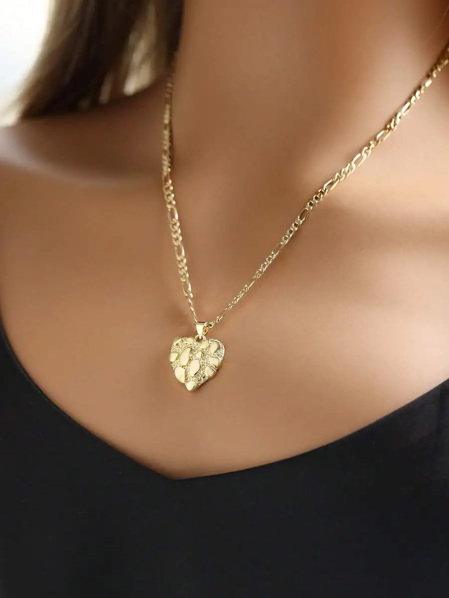 

Vintage Boho Heart Pendant Necklace Asymmetric Copper Nugget Design Fashion Statement Daily Holiday Accessory