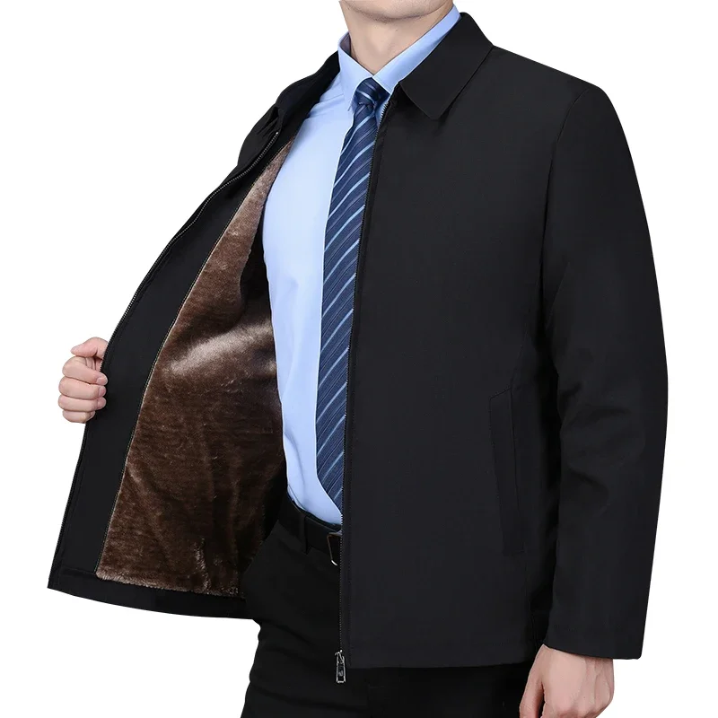 Parkas Mid-aged Men's Lapel Jacket Male Zipper Pockets for Formal Business or Casual Wear in Autumn Winter Men Business Jacket