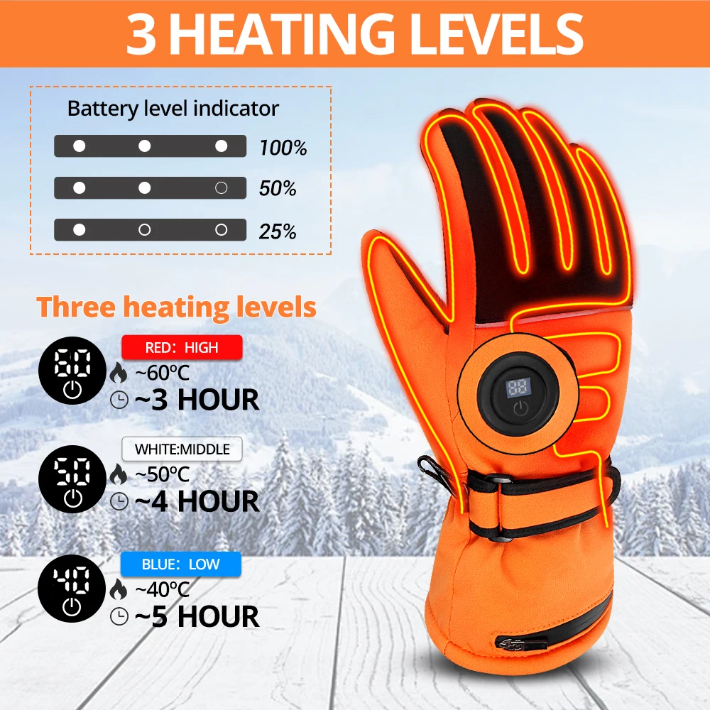 

Heated Gloves Eletric Thermal Heat Gloves Outdoor Skiing Motorcycle Riding Gloves Touchscreen Charging Anti-cold Heating Gloves