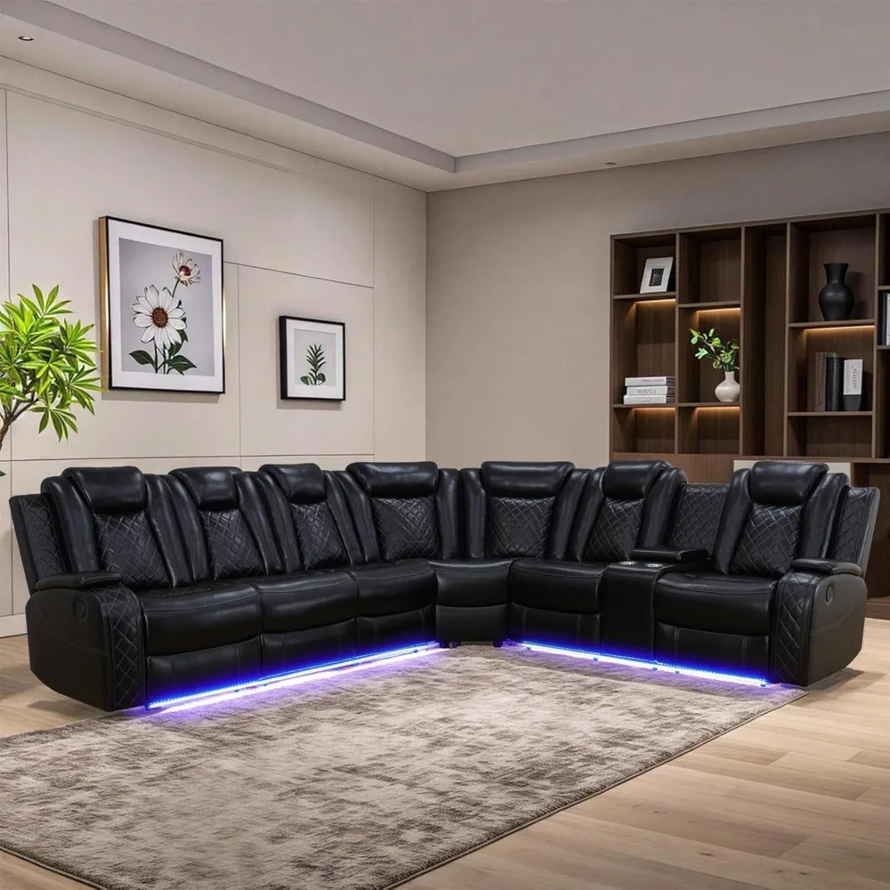 

Power Recliner Sectional Sofa Set for Living Room, Leather Recliner Sofa Sets, L-Shaped Corner Sectional Couch Sets.