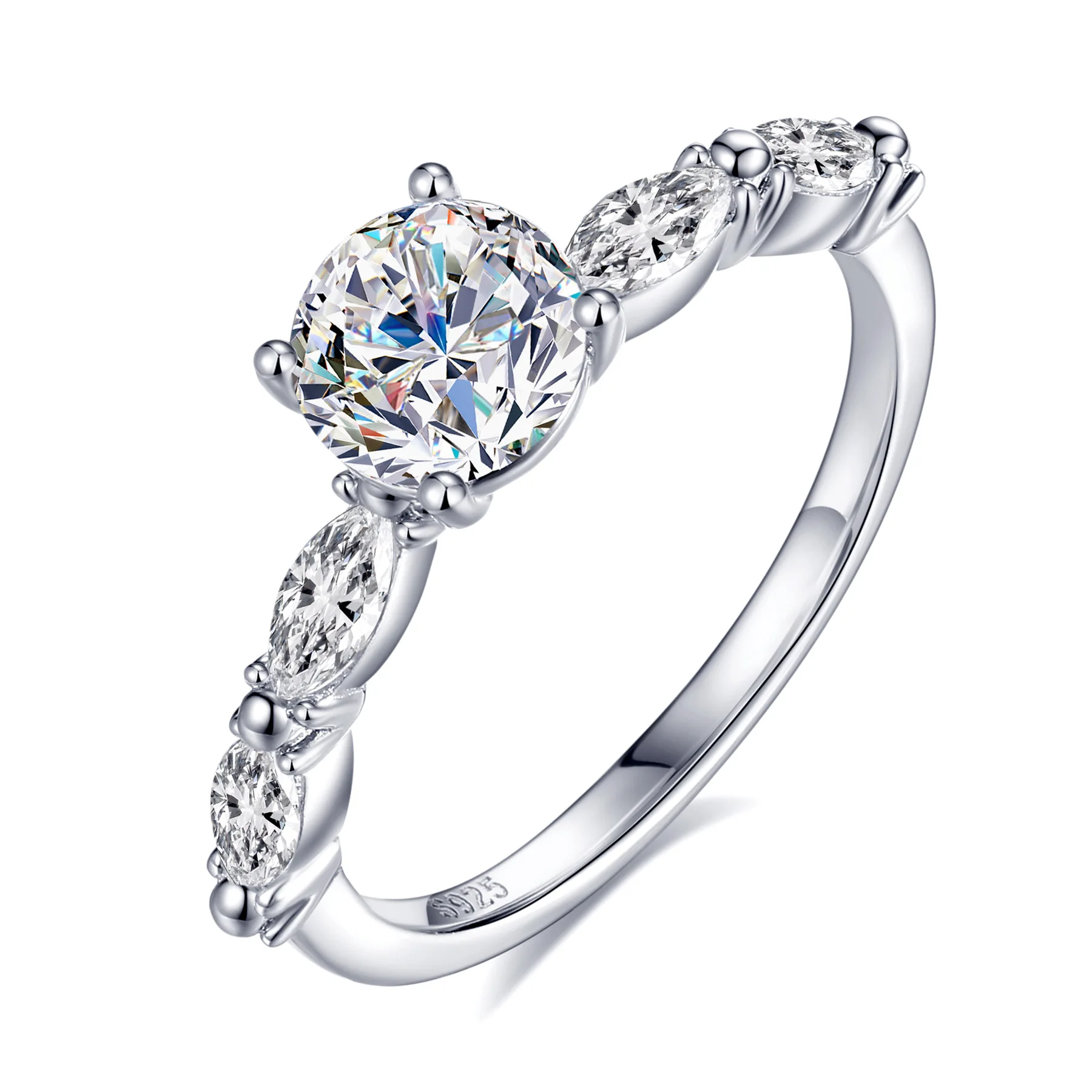 

Moissanite Ring for Women 925 Sterling Silver Size 6 and 7 Dainty Engagement Ring 4-Prong Wedding Ring Ideal Anniversary