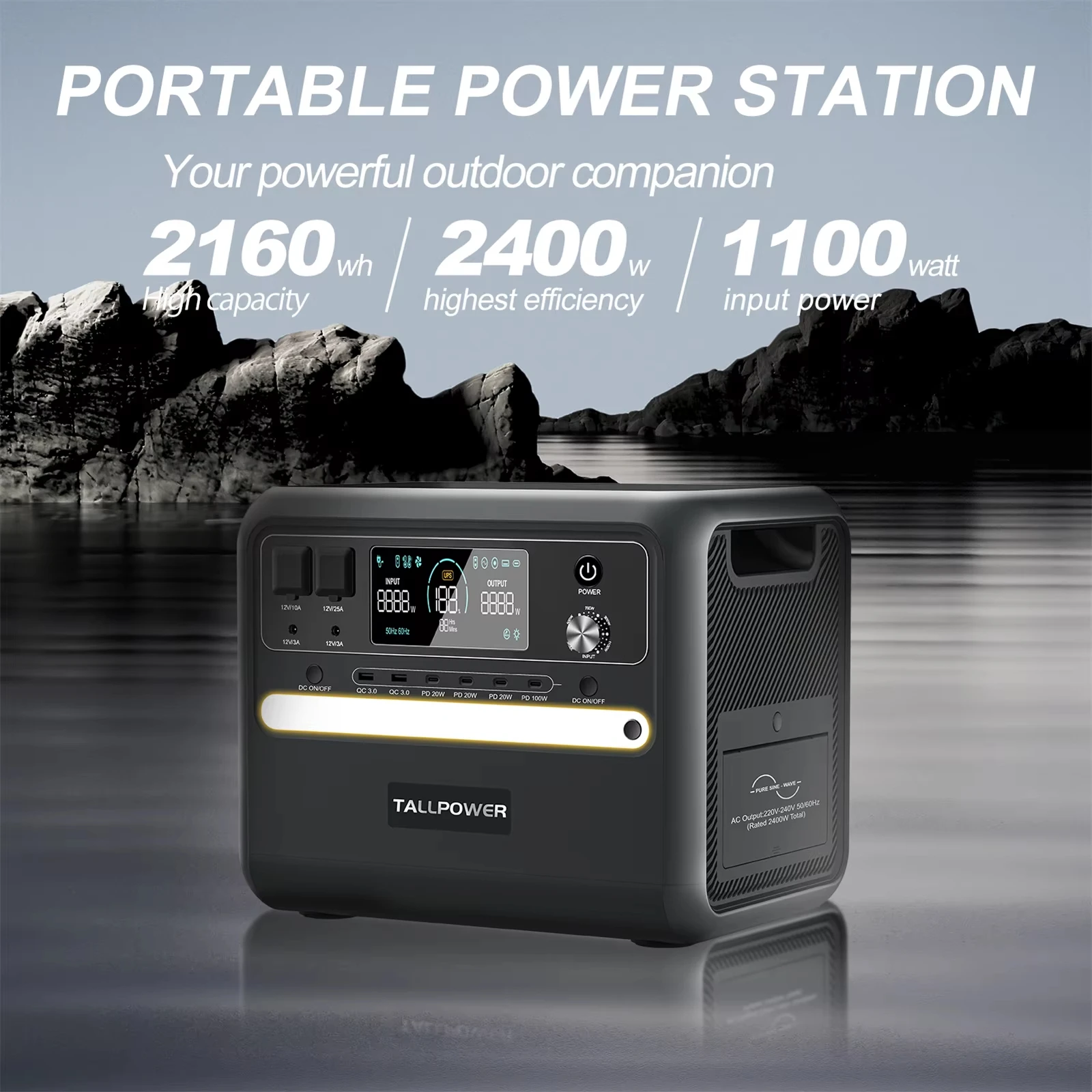 De nieuwste V2400 draagbare powerstation is uitgerust met een 2400W zonnegenerator en een 2160Wh lithium-ijzerfosfaatbatterij, waardoor deze geschikt is voor noodstroom thuis en voor noodgevallen