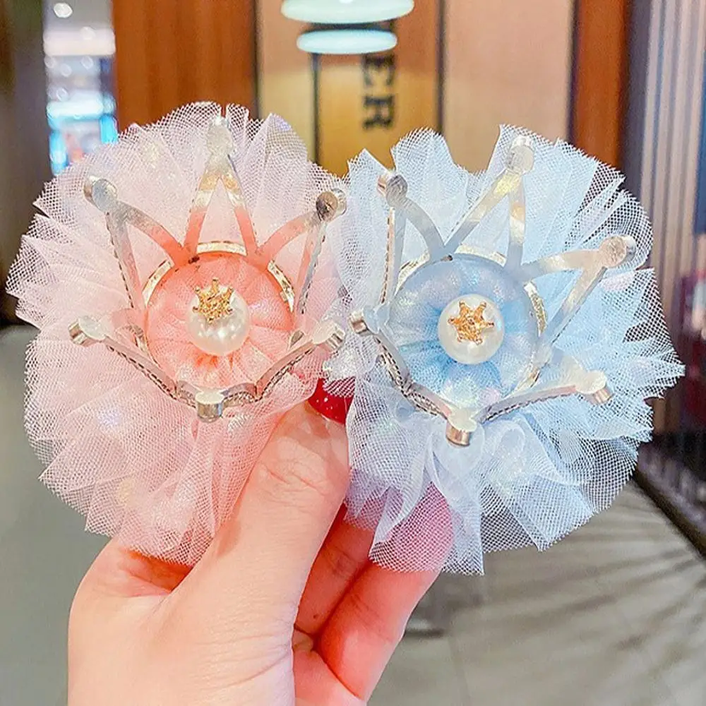 Adorable Cute Lovely Crown Pearl Headdress Gauze Alloy Girl Hairpin Headwear Hair Accessory Hair Clip