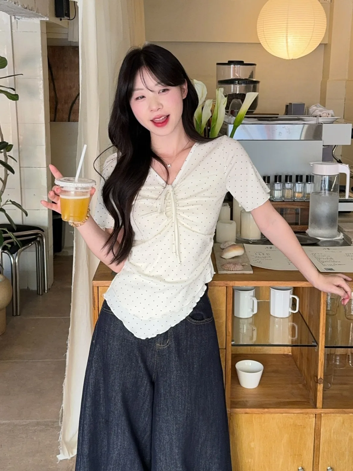 

Sweet Style plus Size Women's T-Shirt Short Sleeve Waist Cinched Summer New Fashion Irregular Polka Dot Top Trendy Commute Style