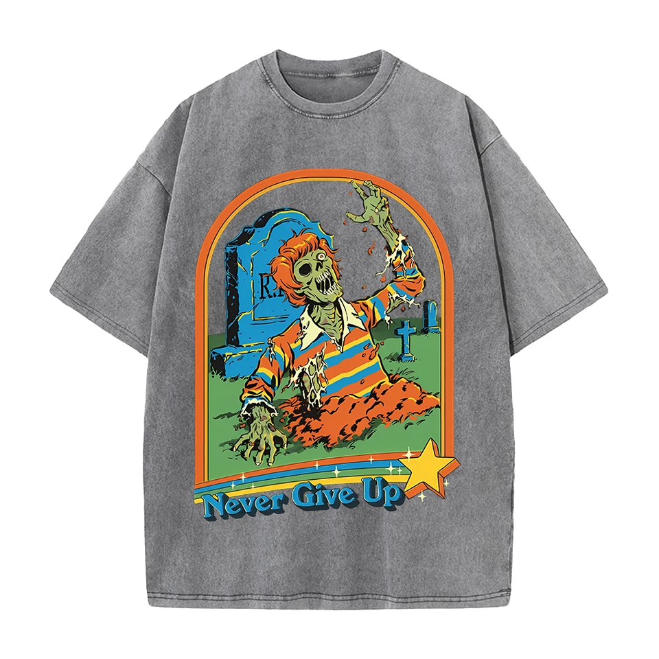 Gothic Never Give Up Skeleton T-shirt for Summer
