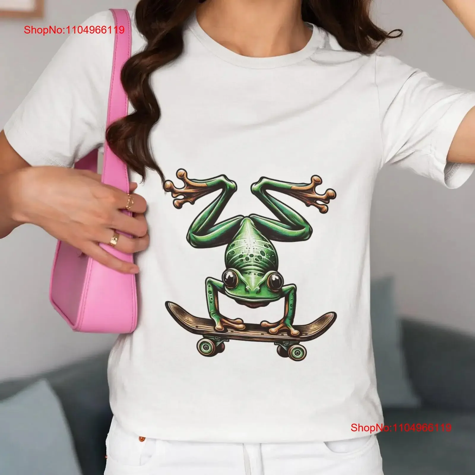 

T Shirt Frog Handstand Skateboard Print Funny Skateboarding Unique Animal Top Cool Skater for vintage Washed Casual