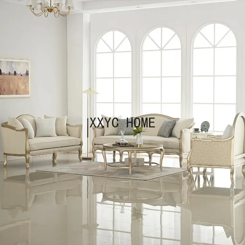 American-Style Solid Wood Sofa Modern Light Luxury Living Room Home Small Apartment Fabric Sofa